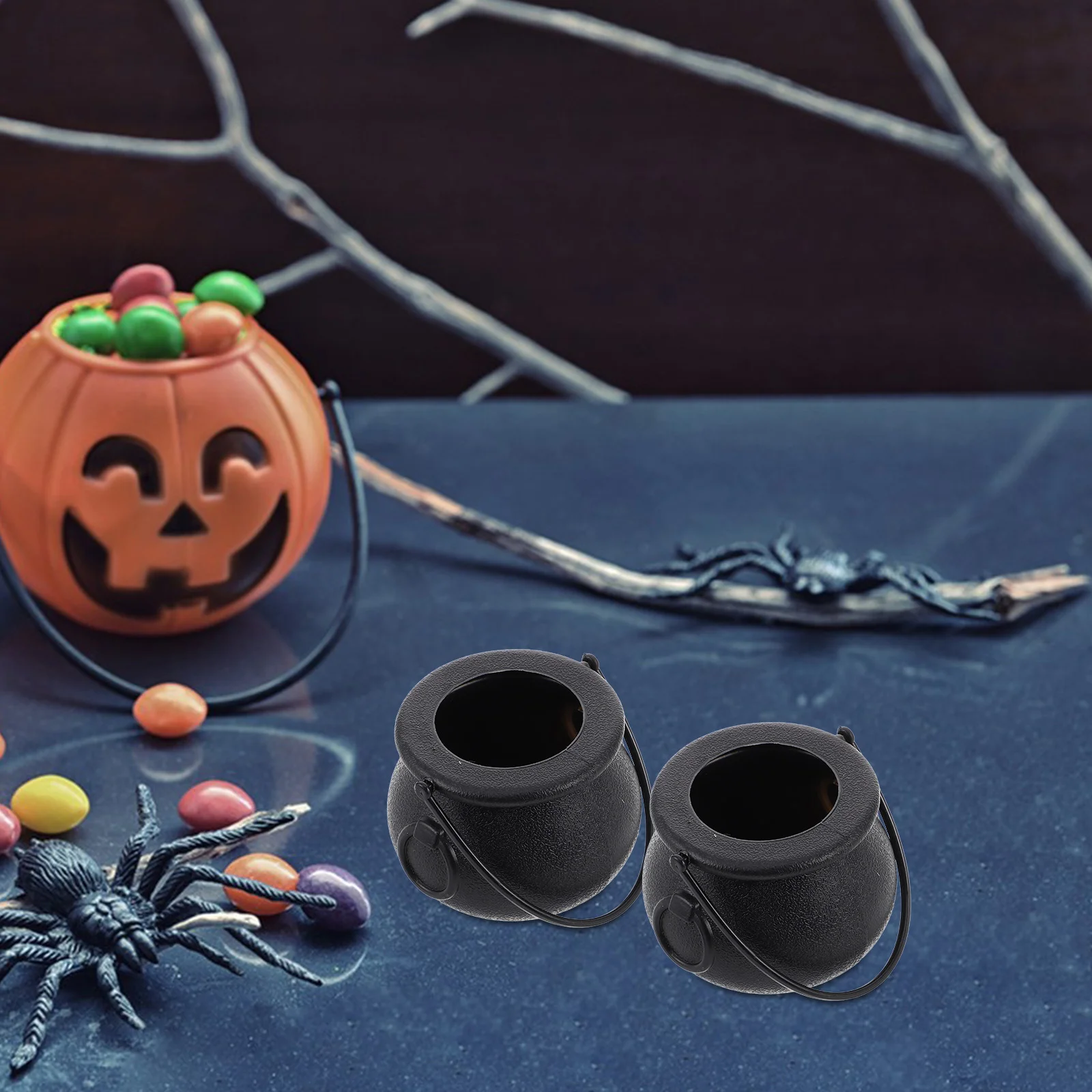 12 Pcs Halloween Sweet Bucket Pumpkin Trick or Treat Candy Child Witch Cauldron Mini Ornaments