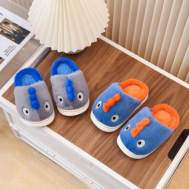 

Зимние тапочки для мальчиков, милые детские тапочки без шнуровки с круглым носком, однотонные нескользящие теплые шикарные детские туфли на плоской подошве, От 7 до 12 лет