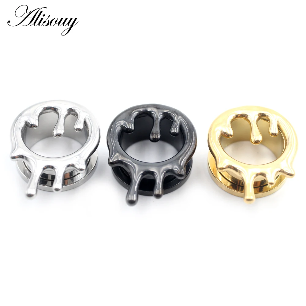 Alisouy 1PC Stainless Steel Melt Water Drop Screw Ear Flesh Gauges Tunnel Plug Expander Stretcher Earrings Piercing Body Jewelry