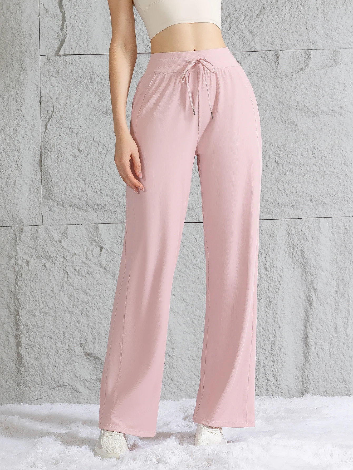 IJszijden broek voor dames zomer zachte, comfortabele en ademende broek met wijde pijpen nieuwe afslankende casual broek met hoge taille
