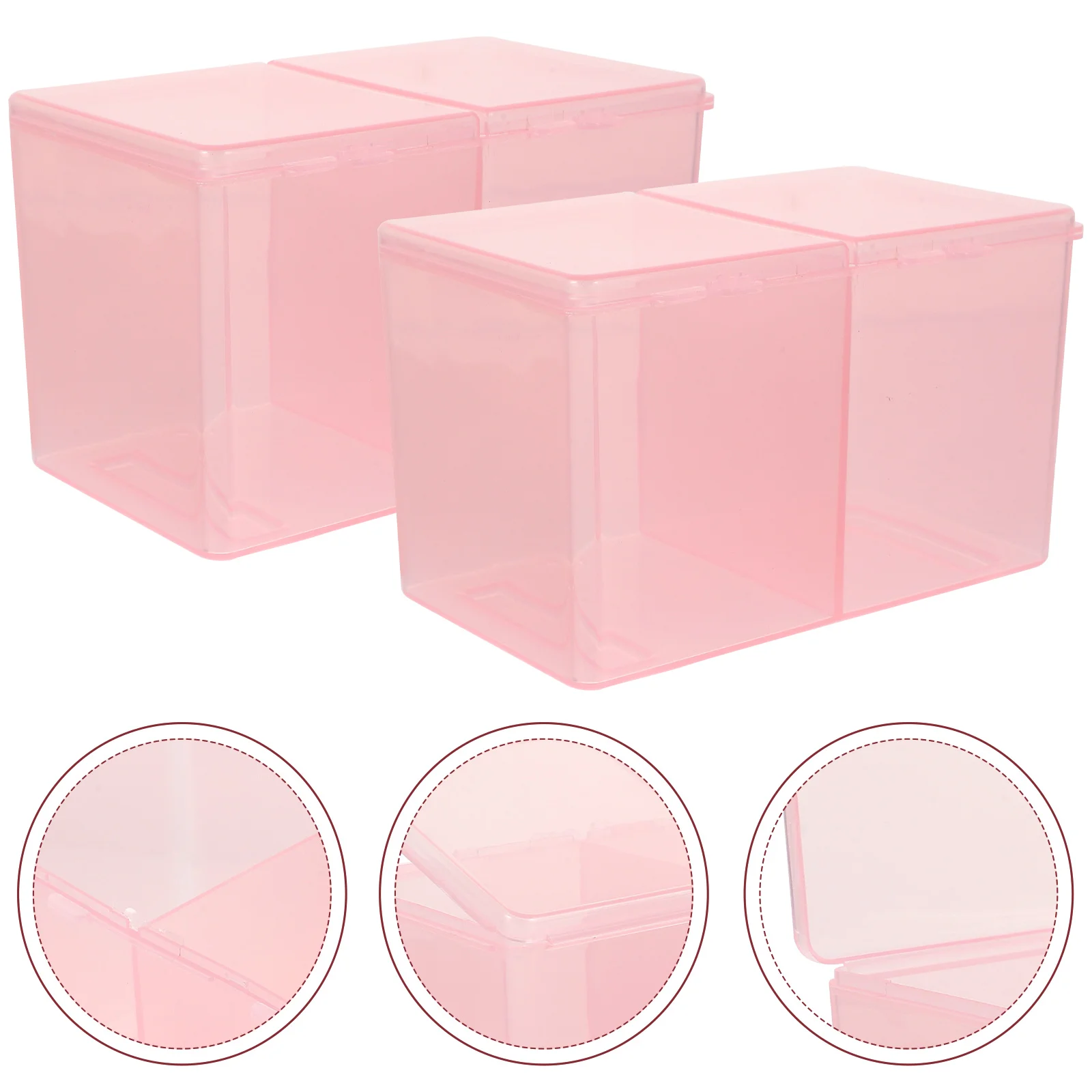 

2pcs Makeup Cotton Box Cotton Swab Organizer Transparent Dustproof Container For Women Pink Durable Premium