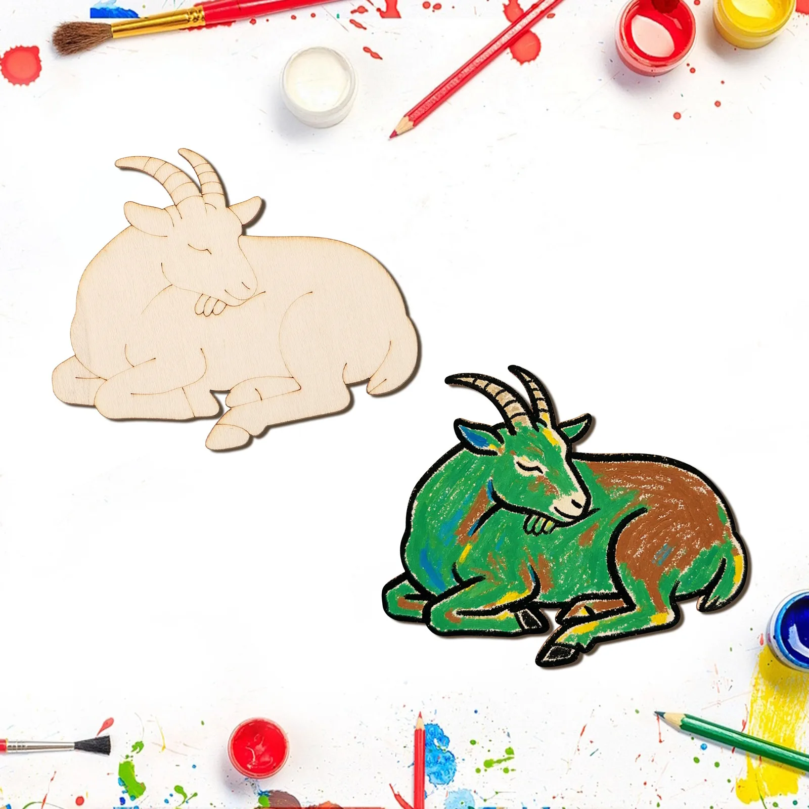 10pcs/set Unfinished Wood Sheep Animal Ornaments Wooden Craft Set for Wooden Hanging Ornaments,DIY Art Craft Painting Home Decor view 4