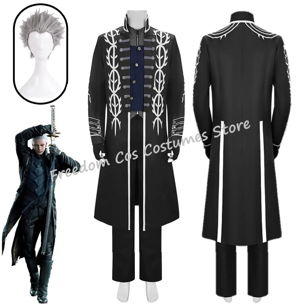 

Game DMC5 Cosplay Vergil Cosplay Costume wig Halloween Carnival Men Suit Jacket Vest Costume Gloves