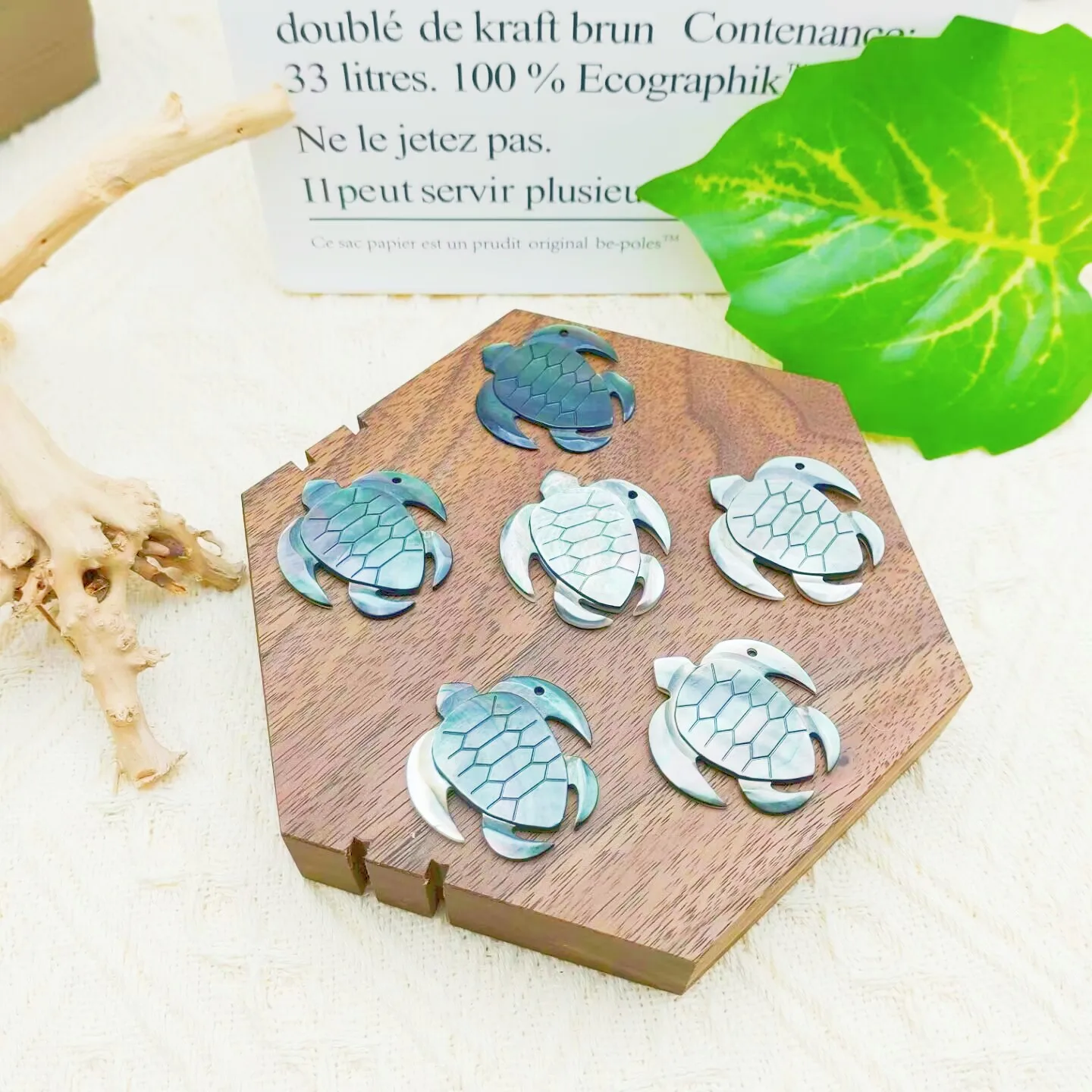 6pcs Hawaii Black Mother of Pearl Turtle Charm Hand Carving MOP Shell Pendant for Jewelry Making Natural Organic Hawaiian Design