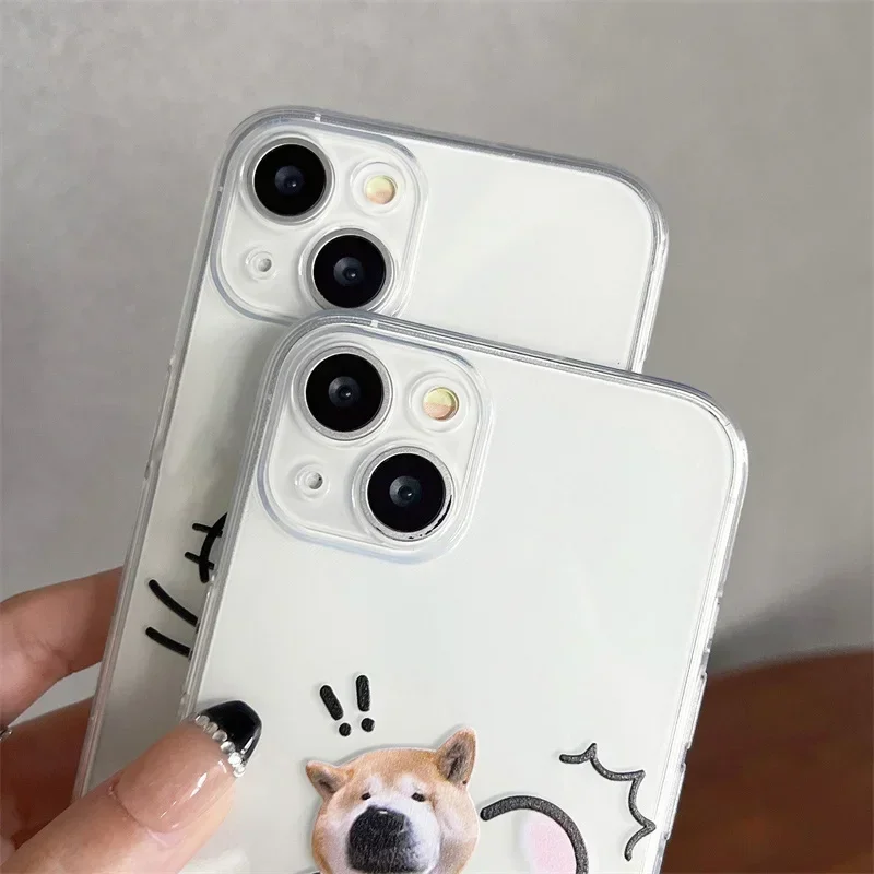 Funny Cat Dog Clear Paired Phone Case for iPhone 16 13 15 12 11 14 Pro Max 13Mini 7 8 14 Plus SE3 Cartoon Couple Covers Fundas