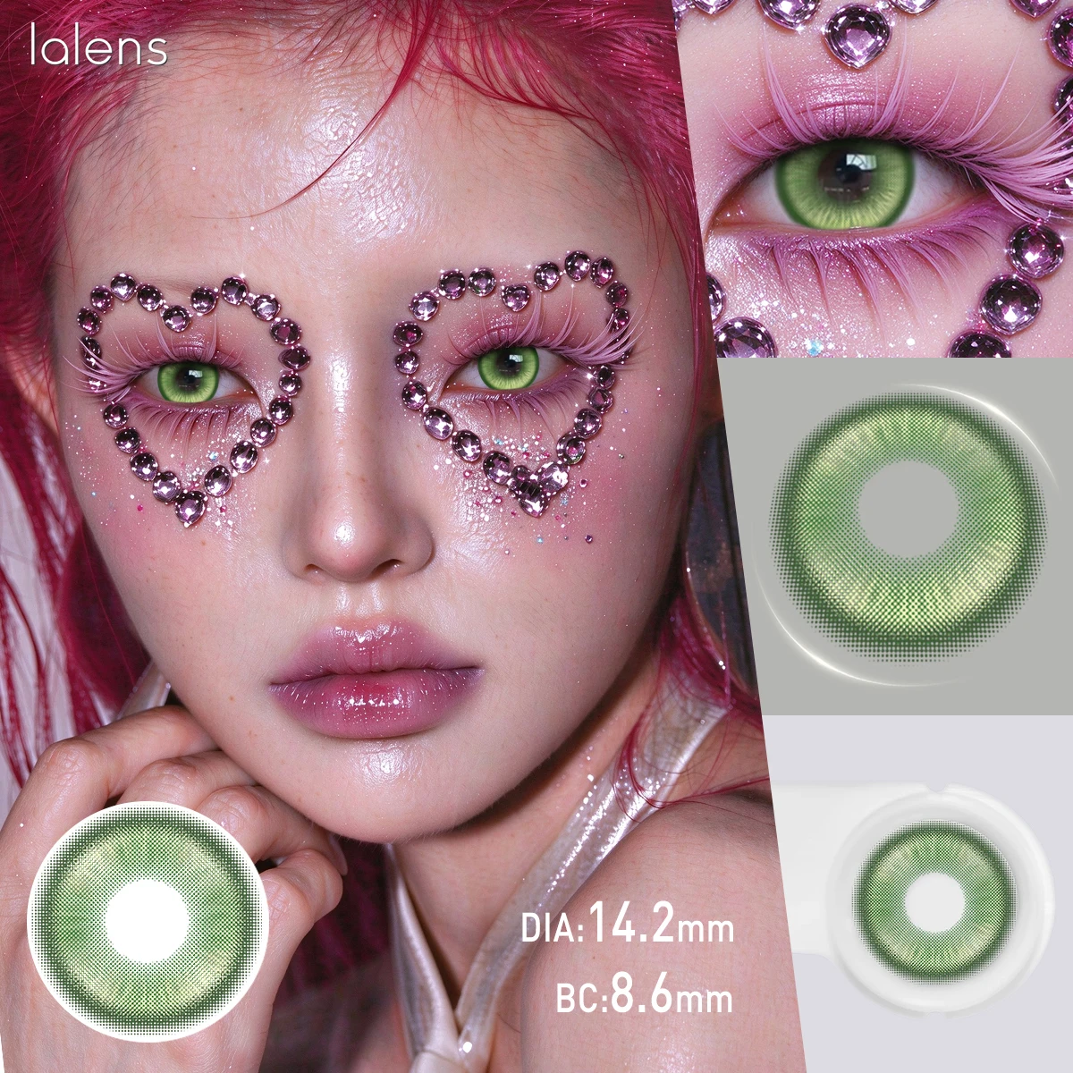 Lalens Magic Pop Green Farbige Kontaktlinsen mit Sehstärke, Coser, 1 Paar, 14,2 mm, halbjährlich, Halloween, Anime, Cosplay, Beauty