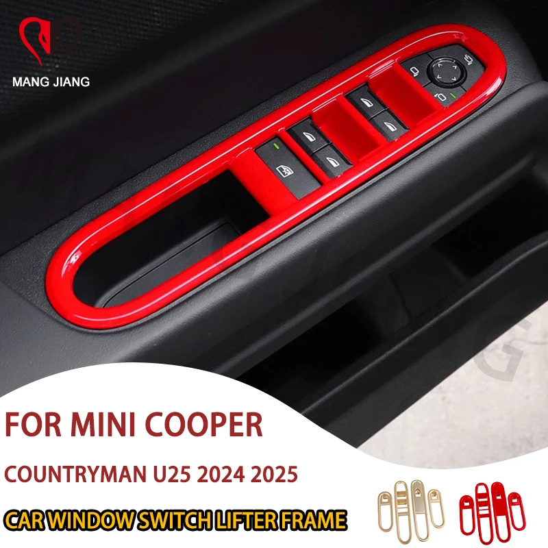 

Для Mini Countryman U25 F65 2024 2025, кнопки переключателя подъема окна автомобиля, наклейки на рамку, аксессуары для украшения внутренней отделки