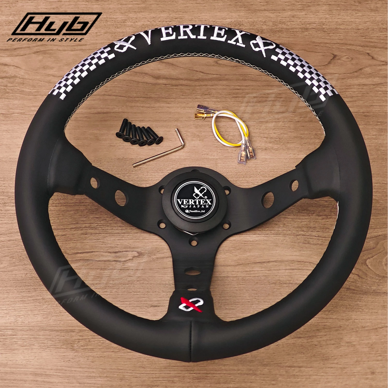 320mm Vertex Leather Deep Dish Racing Steering Wheel White Stitch JDM Steering Wheel