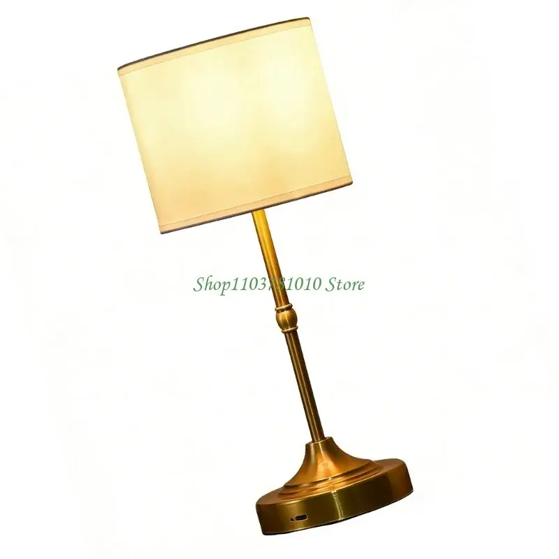 U55D Portable Dimmable Rechargeable Table Lamps Retro Brass Design Soft LED Light Fabric Metal Texture for Reading Comfort