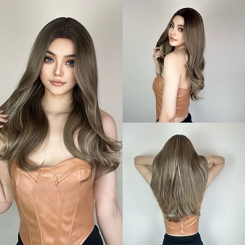 

Wig woman, medium big wave long curly hair, fashionable highlights, natural and realistic to wear