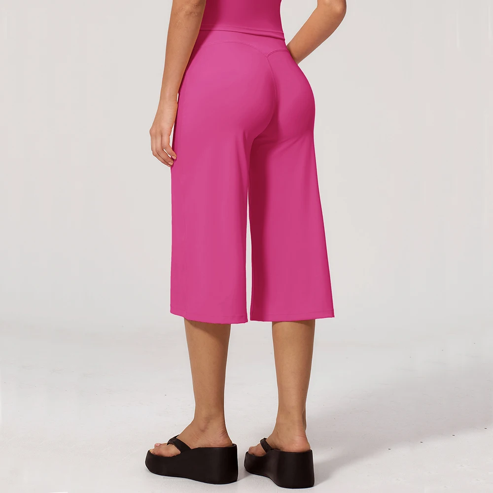 Summer Capri Pants for Women Wide Leg Yoga Cropped Pants Tummy Control High Waist in Flare Crop Buttery Soft Loose Casual Pants