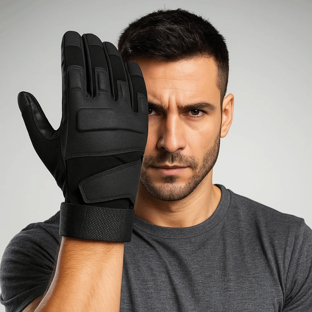 

Retro Wear-Resistant Motorcycle Gloves Anti-Slip Polyester Mountaineering Gloves Anti Cutting Black Full Finger Gloves Men