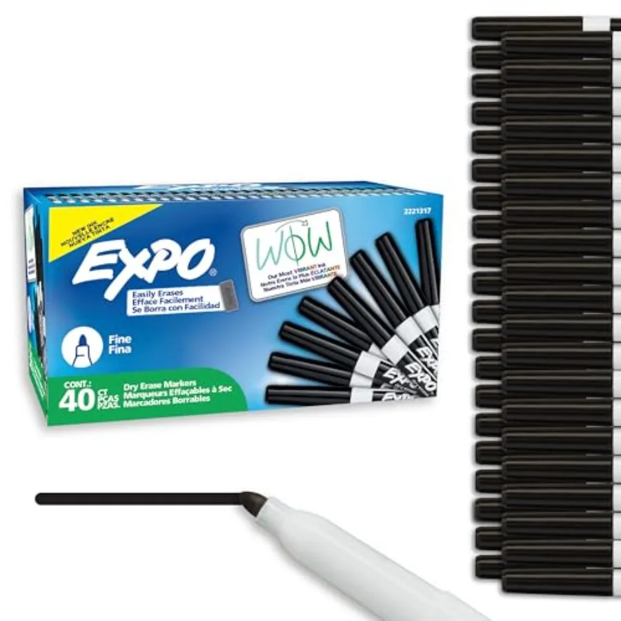 

Dry Erase Markers, Low Odor Ink, Black, Fine Tip, - Whiteboard, Calendar, Organization, Essential Supplies for Office, School,