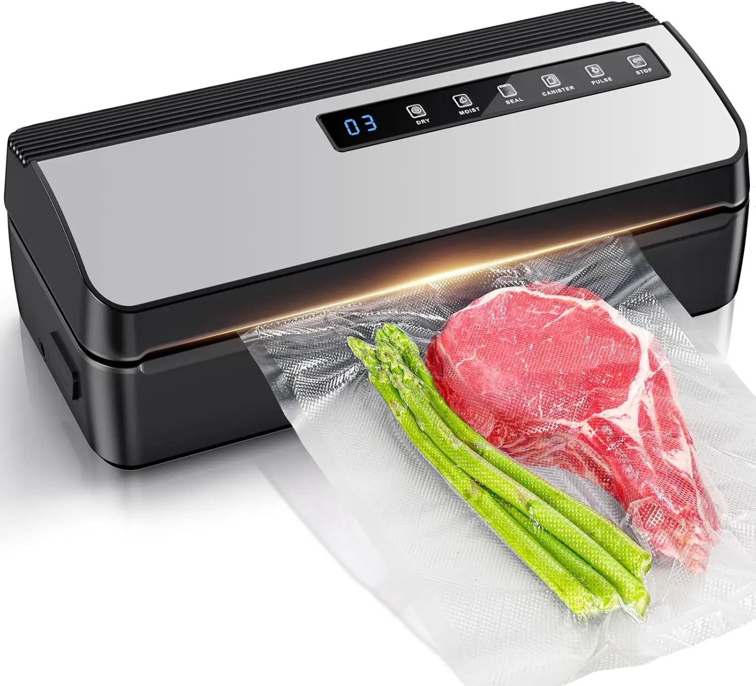 Food Vacuum Sealer  Powerful Compact Vacuum Food Sealer with Cutter and 5 Pre-Cut Bags