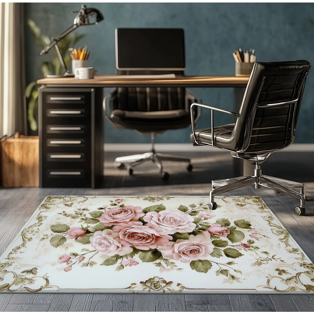 Pink rose floral rug elegant vintage design living room bedroomdecorromanticflower pattern soft plush carpet for women and girls