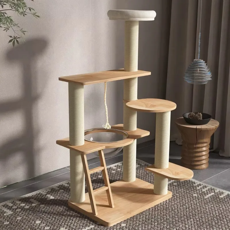 Solid wood cat climbing frame with integrated nest and jumping platform
