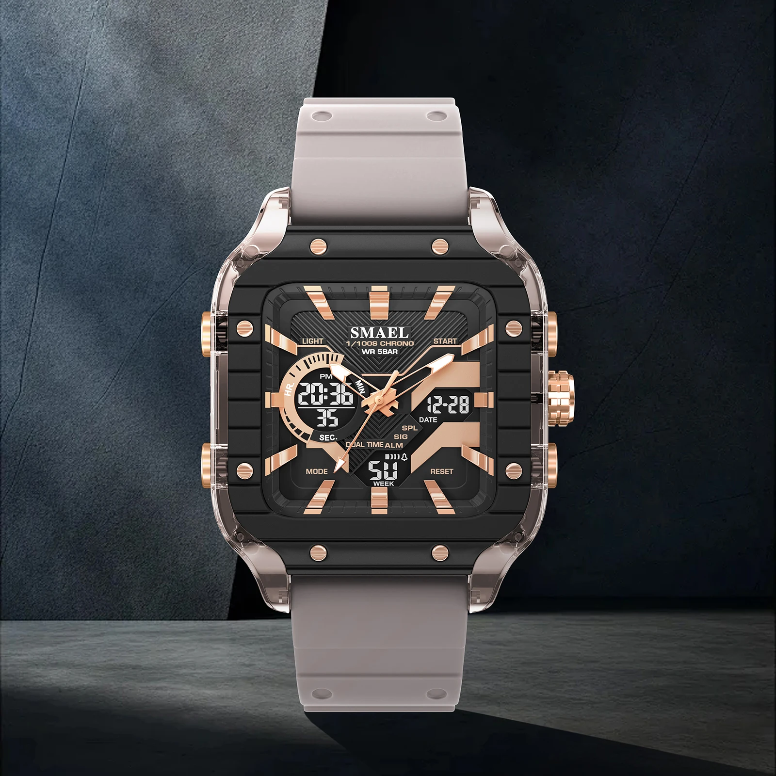 SMAEL New watch 8133 alloy case and Silicone strap,Stopwatch alarm multi-functional waterproof and shock-resistant, men's watch