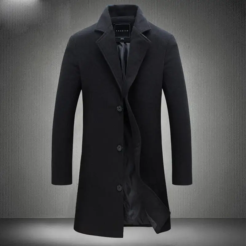 Men's Trench Coat Winter Wool Long Coat Long Sleeve Winter Dress Coat comforts Overcoat Slim Fit for Boys Males Adults