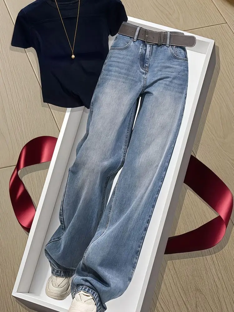 

Slim Wide Leg Denim Jeans Women's Loose Fit High Waist Straight Tube Pants Autumn New Style plus Size Fashion Comfortable