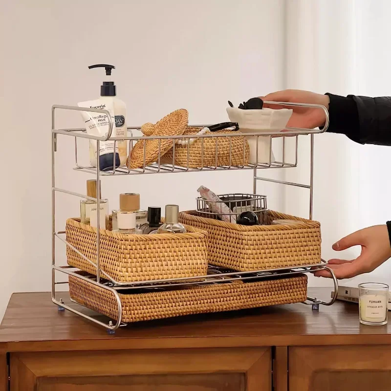 Multi-layer Skin Care Product Storage Rack Desktop Organization Light Luxury 304 Stainless Steel Storage Rack Makeup Storage