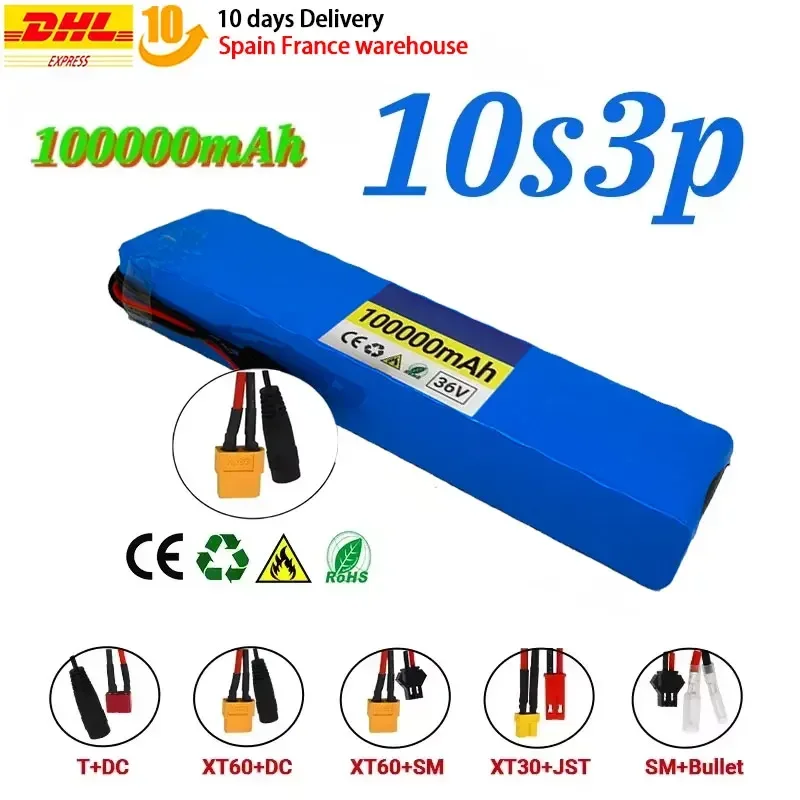 36V 10Ah 18650 Rechargeable Lithium Battery Pack 10S3P 1000W Power Modified Bicycle Scooter Electric Vehicle with BMS