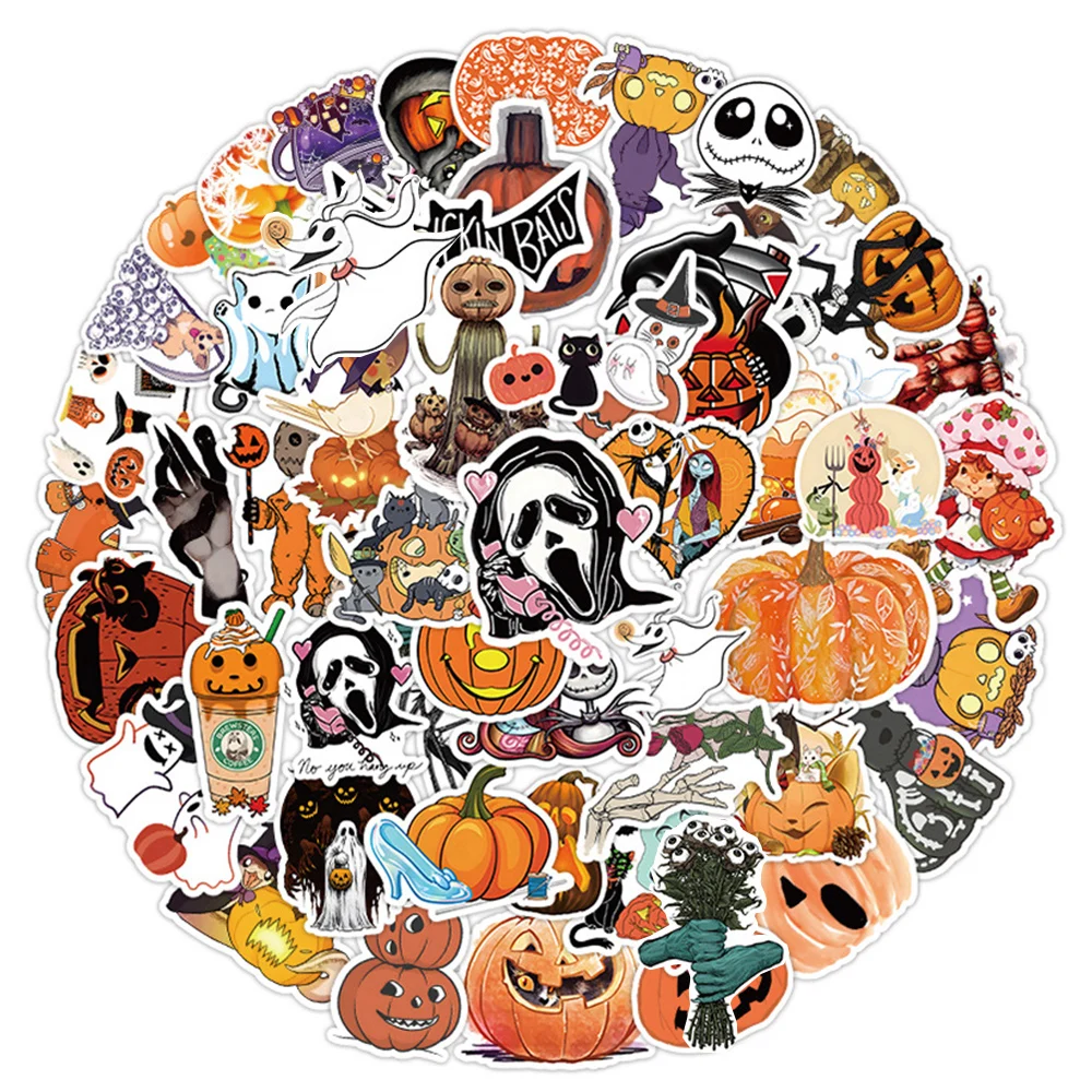 10/30/53pcs Cartoon Horror Hallowmas Waterproof Stickers Laptop Motorcycle Phone Car Suitcase Skateboard Decoration Sticker Toys