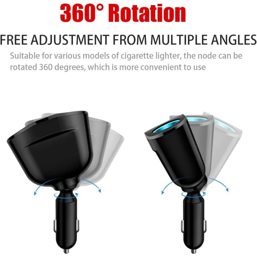 Répartiteur allume-cigare de voiture, adaptateur allume-cigare à 2 prises avec voltmètre LED, double USB QC3.0 type-c 20W PD voiture rapide