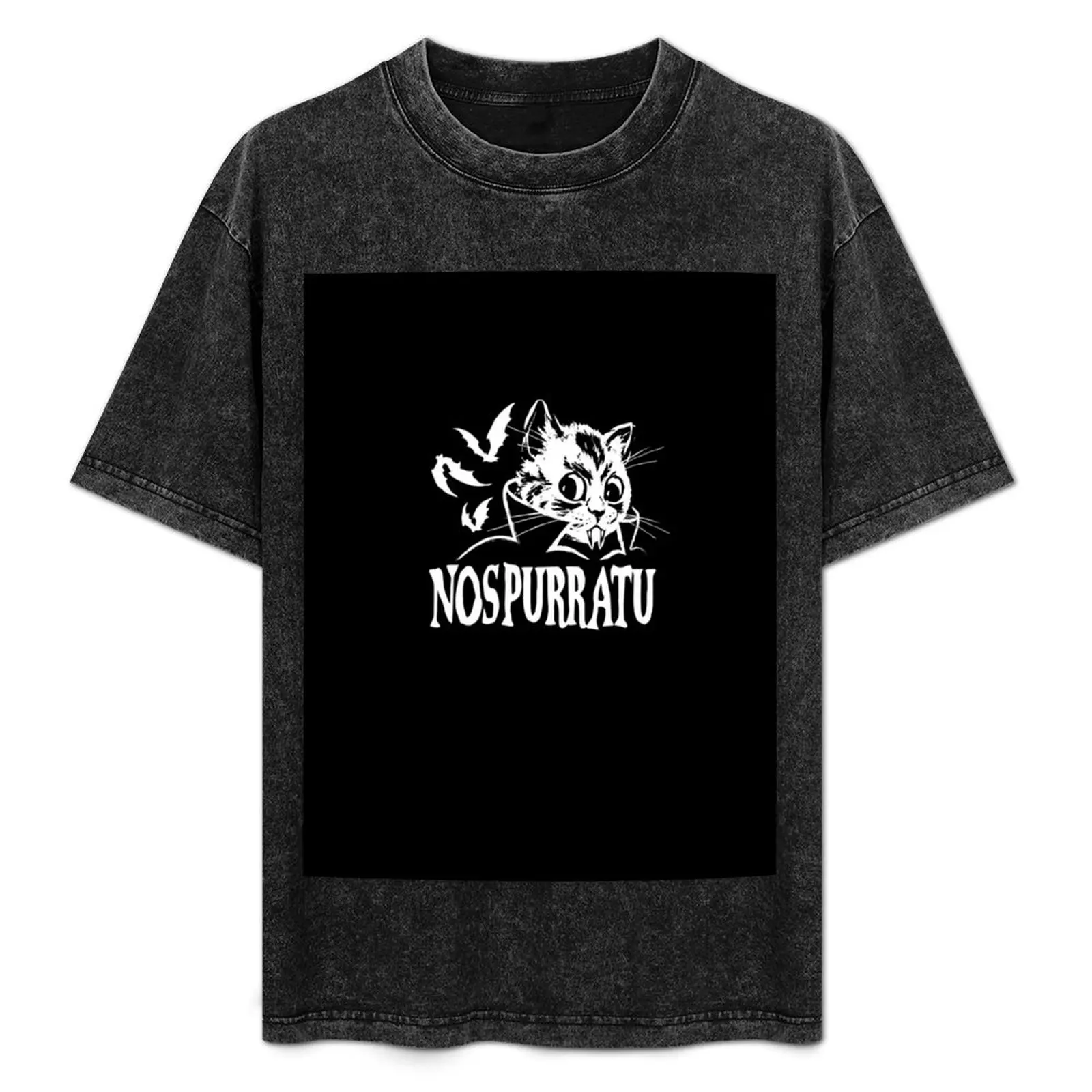 

NosPURRatu Nosferatu Kitty with fangs Vampire Cat and flying bats T-Shirt Street Style Casual Tee Shirt