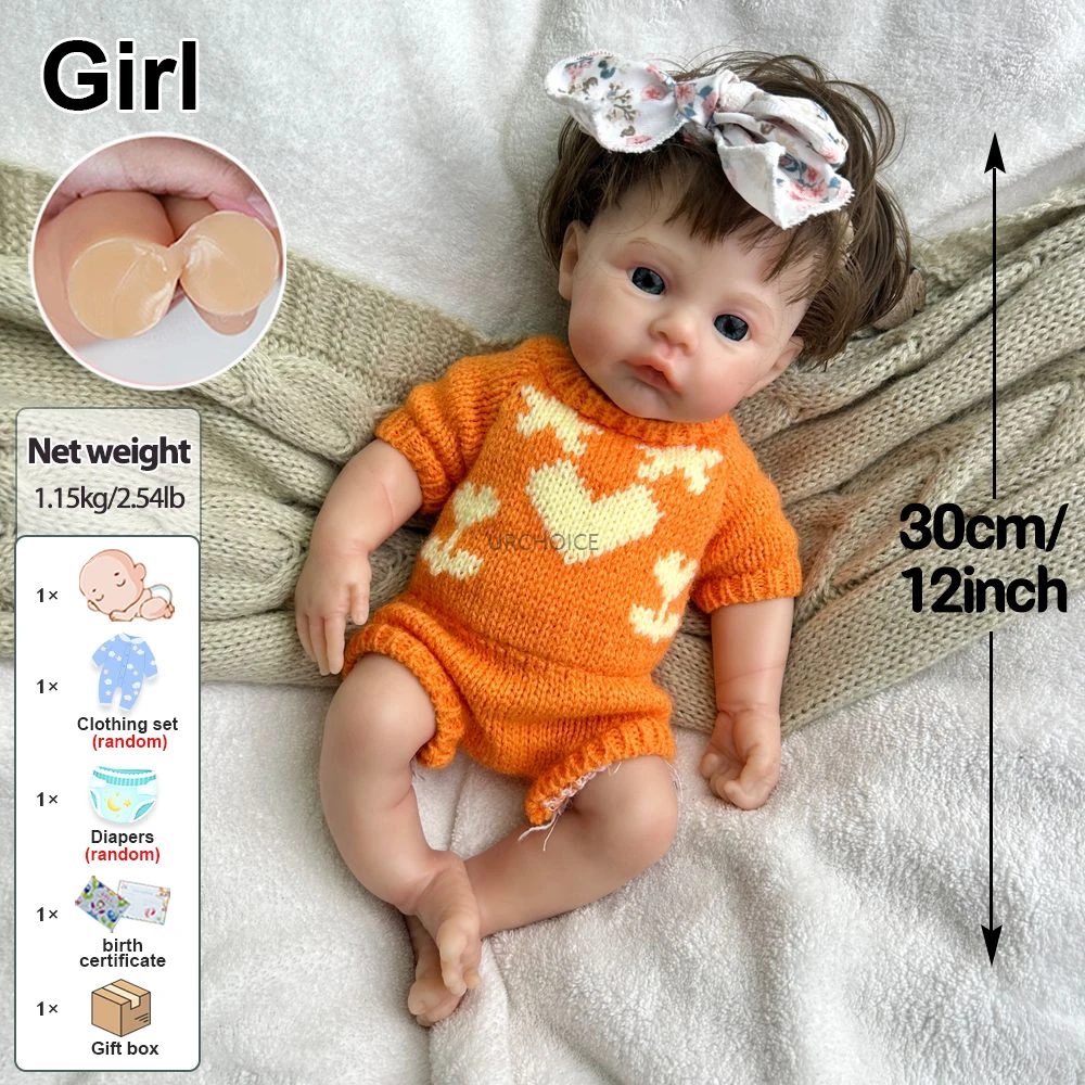 12 inch mini full body zachte siliconen herboren babymeisje weide geworteld haar levensechte handgemaakte geschilderde pop kinderen speelgoed kerstcadeau
