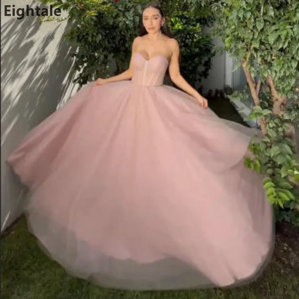 

Eightale 2025 Pink Tulle Maxi Evening Dress Sweetheart Corset Prom Dress A Line Floor-Length Maxi Party Gown Customized