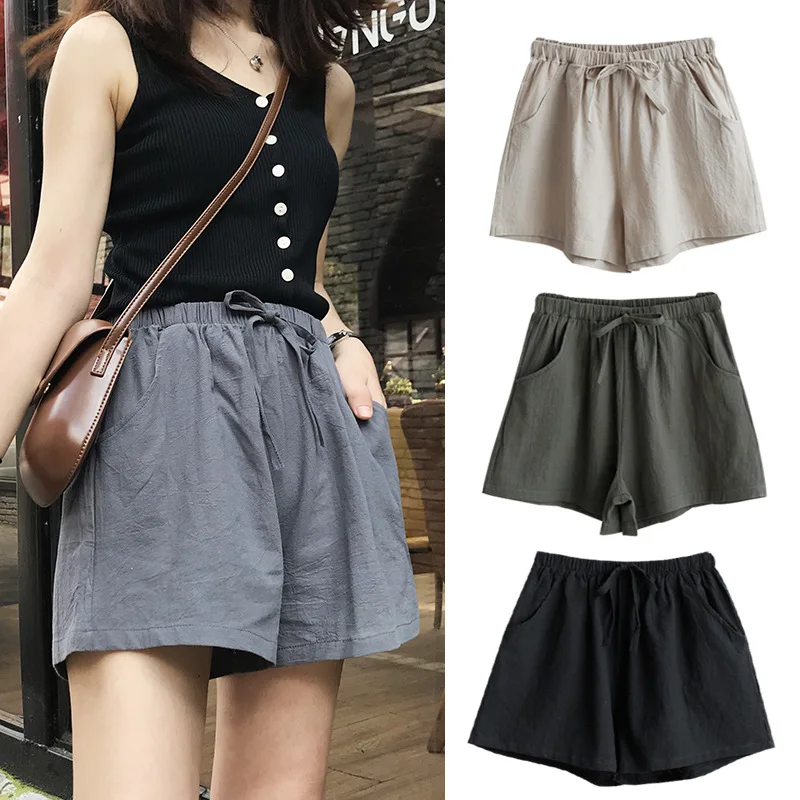 2022 New Women\'s Shorts Hot Summer Casual Cotton Linen Shorts High Waist Short Fashion Woman Streetwear Short Pants