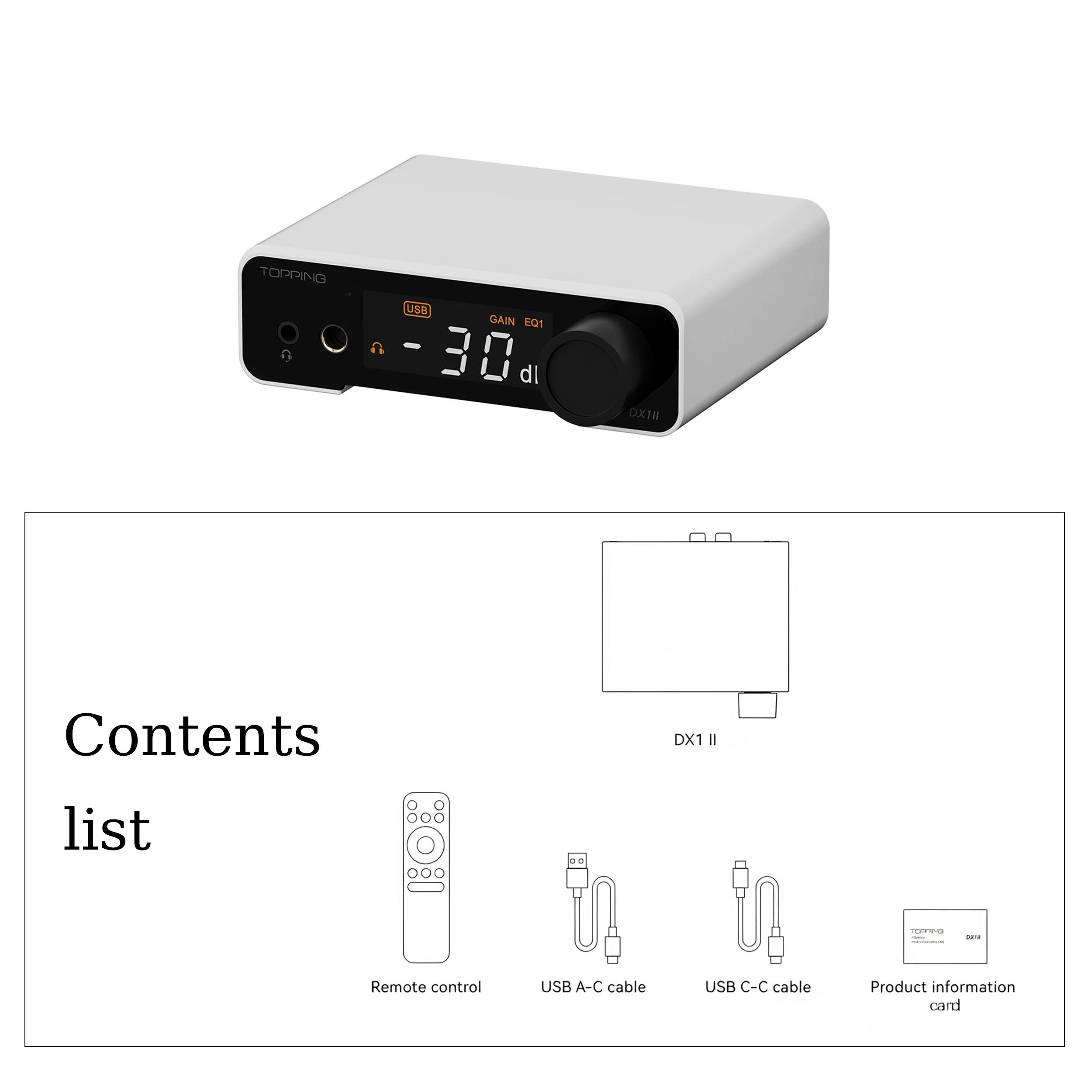 TOPPING DX1 II Mini hoofdtelefoonversterker en DAC, volledig gebalanceerde plug-and-play-adapter voor pc, cd-spelers en PS5.