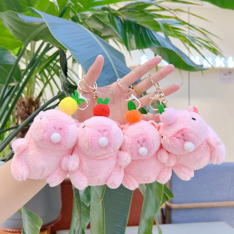 Pink Capybara Plush Toys Cute Capibara Bag Pendant Keychain Kids Backpack Hangings Ornaments Party Women Gift Fluffty Doll