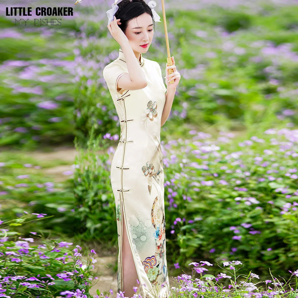 Cheongsam Vrouwen 2023 Nieuwe Qipao Lange Retro Cicpao Lange Stijl Chinese Jonge Gemodificeerde Jurk High-End Chinoiserie Meisje Zomer