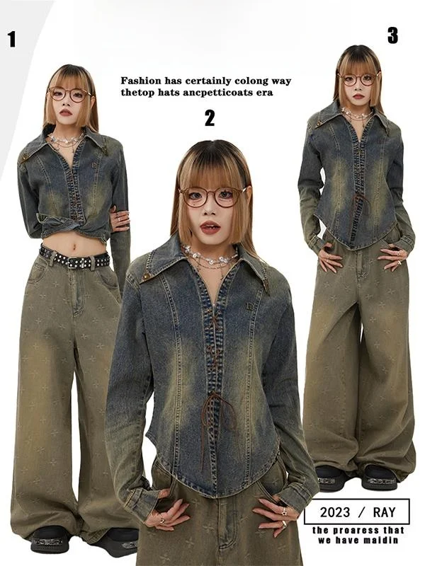 

Early Autumn Design Sense Tie Belted Open Cardigan Long Sve Denim irt Women Slimming Hot ort American Sle Jaet