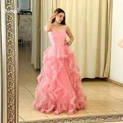 Qunque Elegant A Line Sweetheart Tulle Prom Dresses With Ruffles Customized Long Formal Occasion Dress Sleeveless Party Dresses