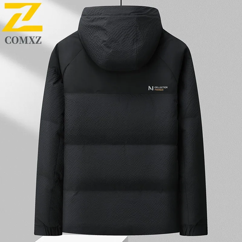 COMXZ Mens Down Jacket Premium Hooded Outdoor Working Thickened Warm Puffer Jacket Fashion Travel Lightweight Autumn Winter Coat