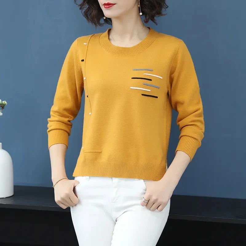 Pulôver de malha com decote em O feminino, pulôver feminino, roupas quentes básicas, primavera, outono, novo, 2023