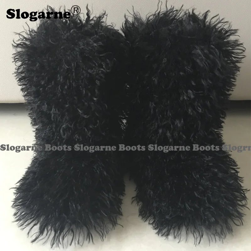 2026 Women Winter Snow Boots Outdoor Faux Wool Boots Luxury Furry Curly Fur Boots Woman Plush Warm 3CM Platform Shoes Large Size