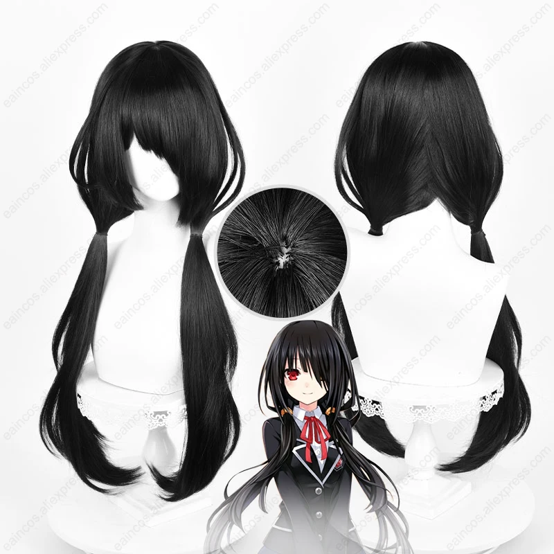 Kurumi Tokisaki Cosplay Wig 80cm Long Black Wigs Heat Resistant Synthetic Hair Halloween Role Play Wigs