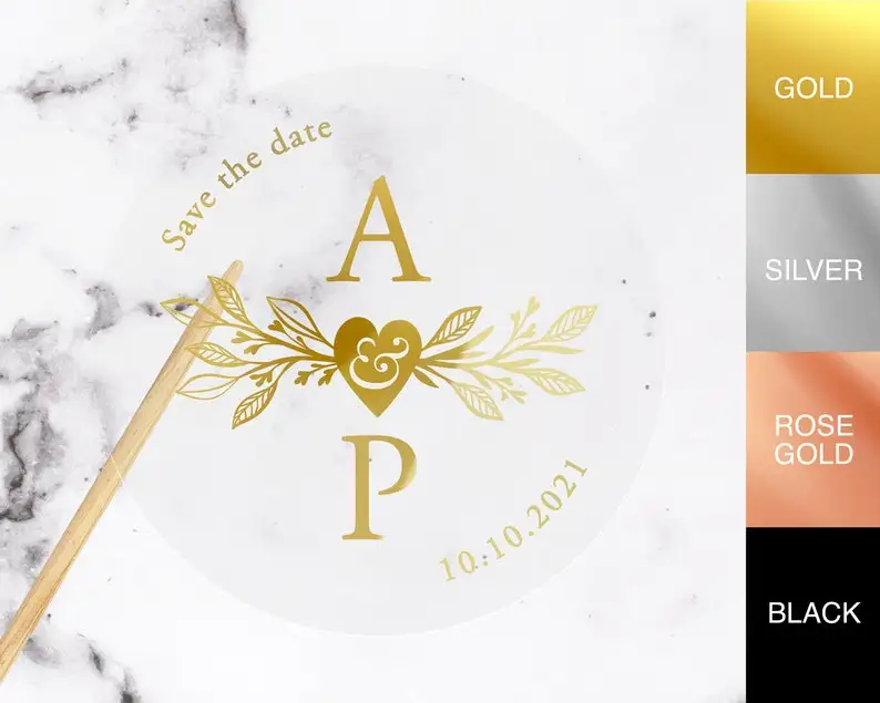 100 Stks/partij Custom Gold Folie Stickers Bruiloft Gunst Stickers Goudfolie Custom Stickers Custom Goud Verijdeld Clear Stickers