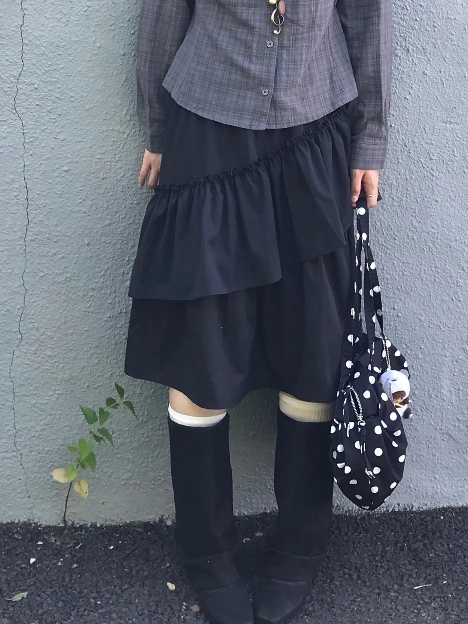 

Женская юбка А-силуэта в японском стиле с эластичной талией, удлиненная, с кружевным подолом и цветочным узором, в стиле ретро