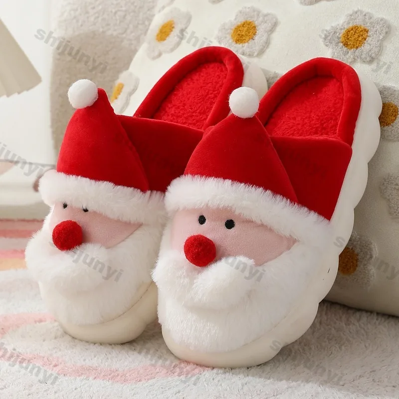 Christmas Slippers Winter Indoor Santa Claus Cotton Slippers Men/women Comfortable Warm Non Slip Winter Party Plush Slippers