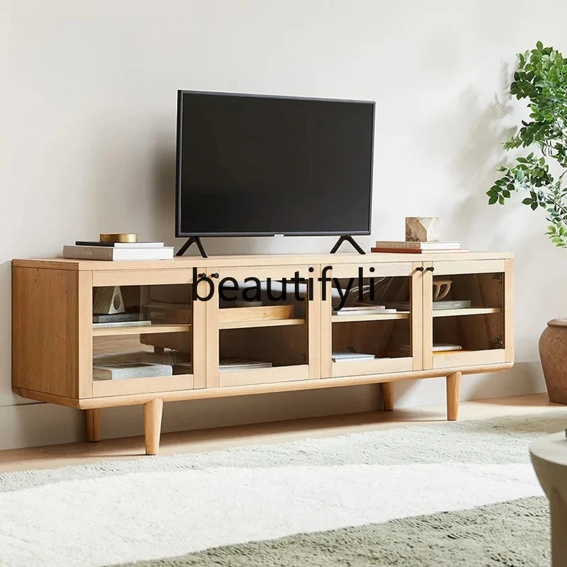 Solid wood TV cabinet, oak locker, American art log edge cabinet customization