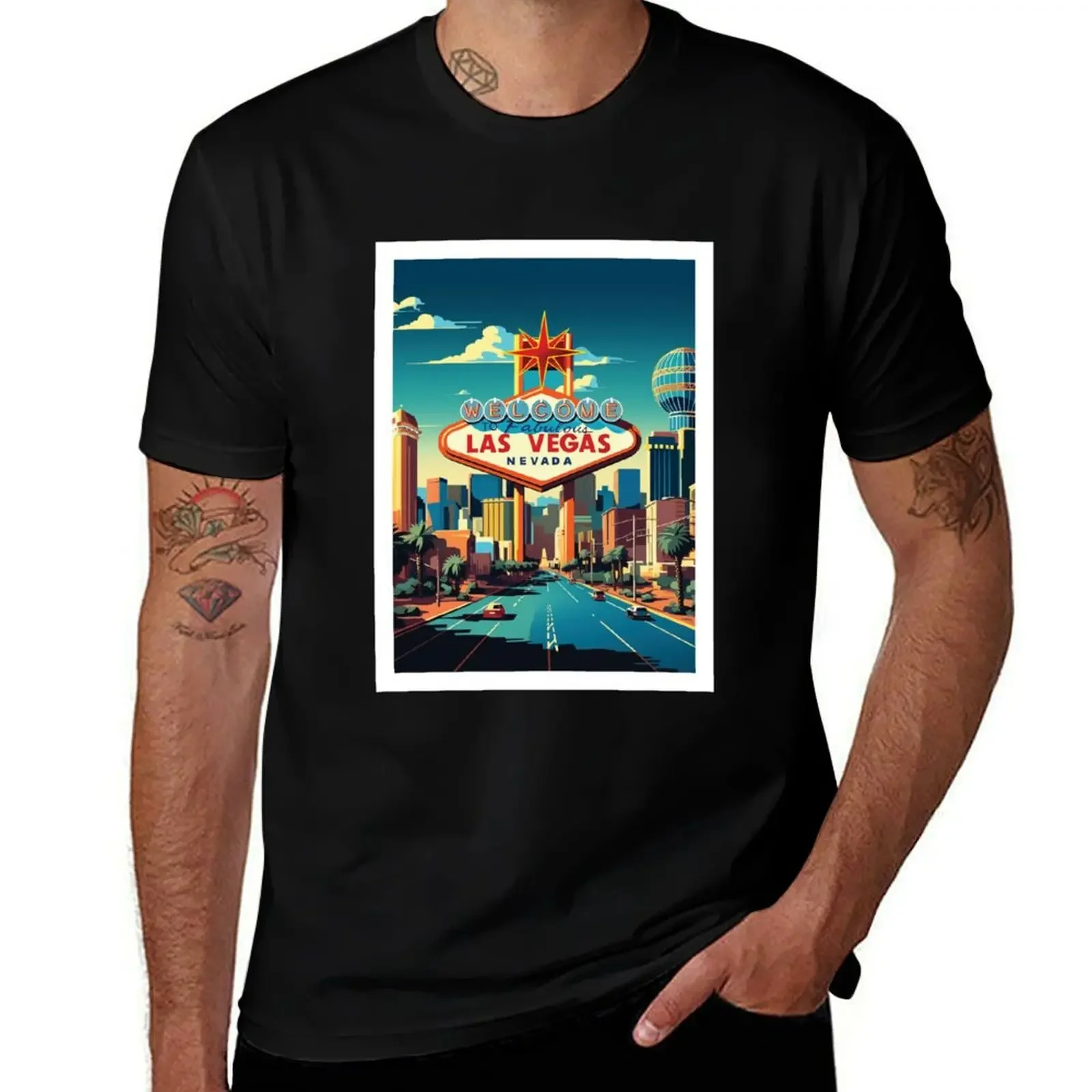 LAS VEGAS Traditional Travel Poster T-Shirt plus size clothes designer shirts mens t shirt graphic