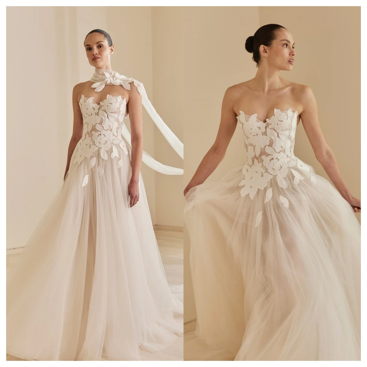 Vestido de noche de tul blanco con temperamento personalizado, sin tirantes, sin mangas, vestidos para ocasiones a medida, vestidos de celebridades, apliques de cintas