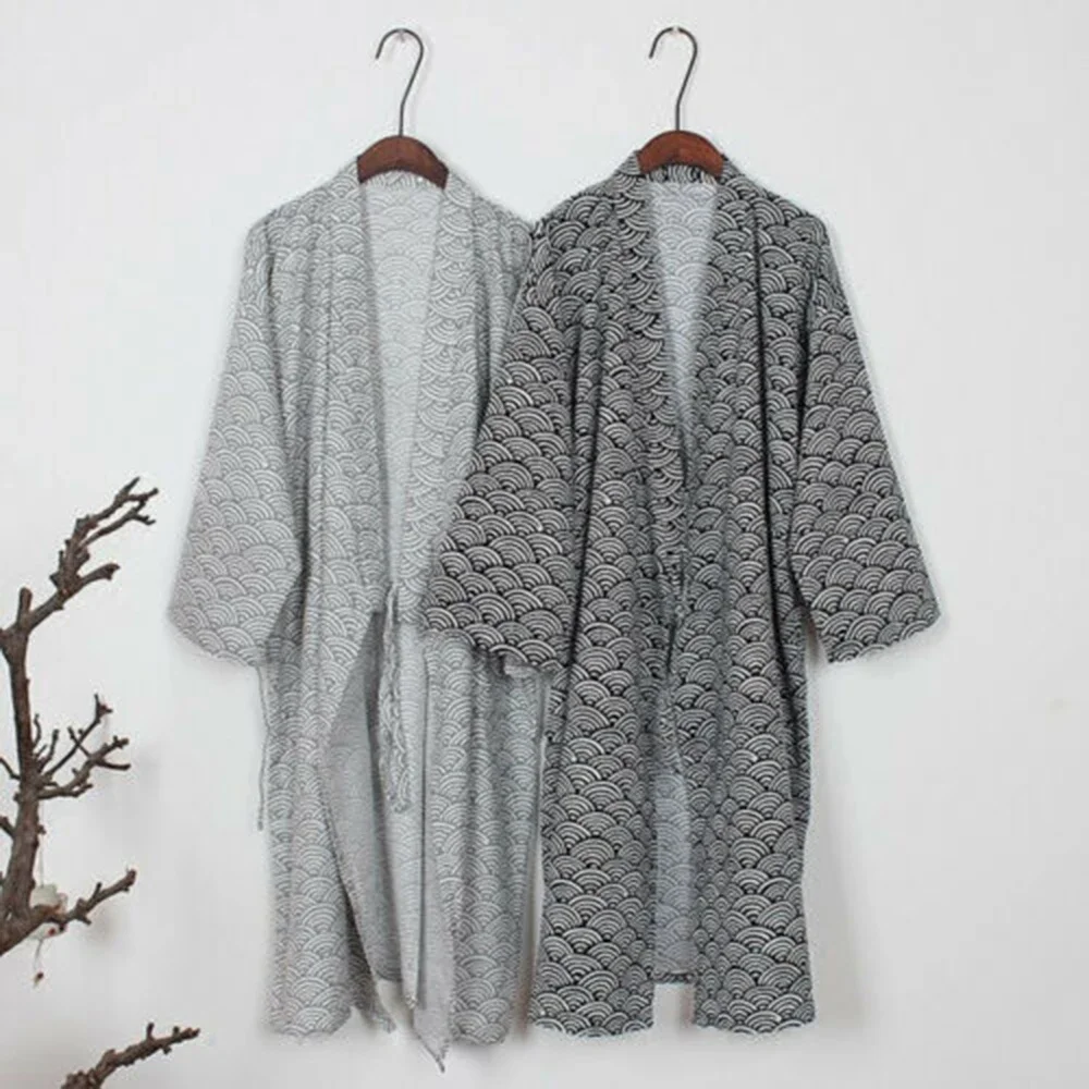 Japanischer klassischer Herren-Bademantel, Nachtwäsche, Yukata-Kimono-Kleid, Nachtwäsche, Baumwolle, hautfreundliche Robe, lockere lässige Homewear-Pyjamas