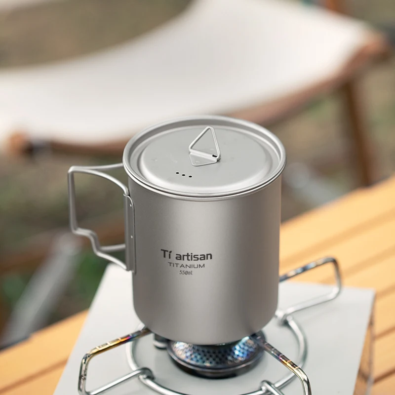 Tiartisan Titanium 750ml Foldable Coffee Mug Tea Cup With Lid Outdoor Camping Hiking Ultralight Portable Hanging Boiling Pot