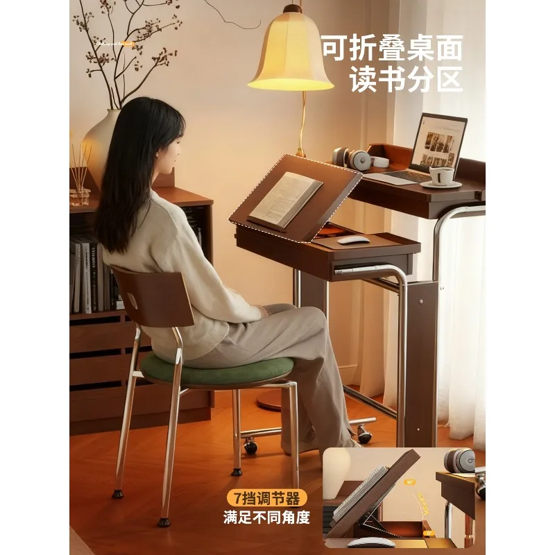 Medieval solid wood lifting computer desk household workbench small desk removable desk Bauhaus small apartment