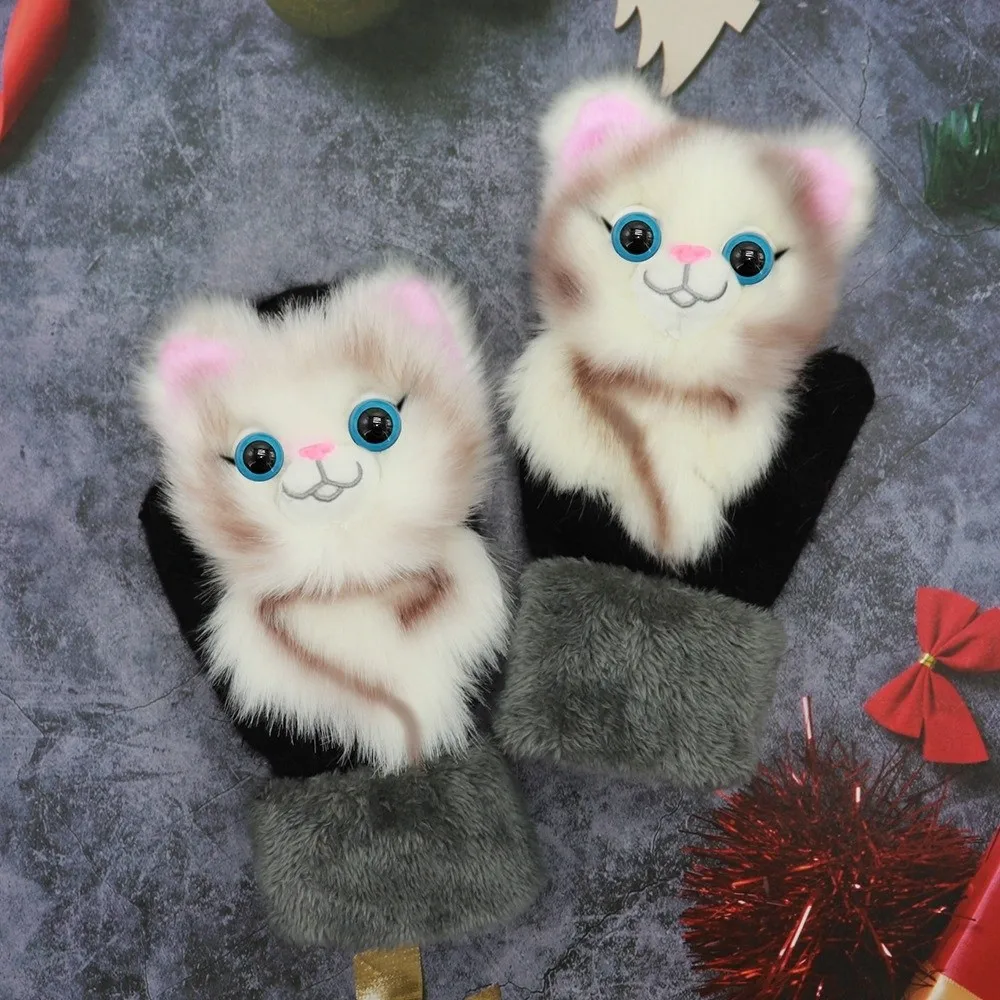 New Fleece Lined Warm Winter Gloves Thickened Korean Style Gloves Animal Pattern Animal Gloves Women's